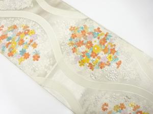 アンティーク　立涌に菊・楓・秋草模様織り出し袋帯（材料）